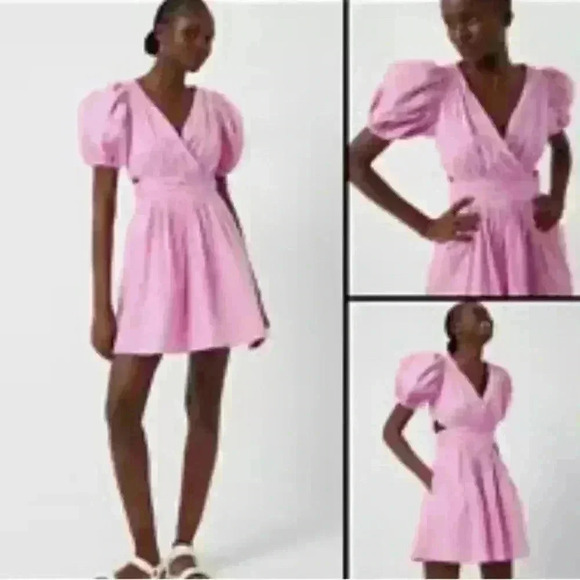 French Connection Rhodes Poplin Babydoll Cutout Pink Dress Morning Glory 0 - Picture 1 of 11